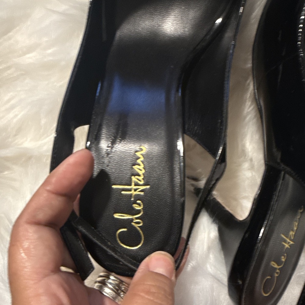 Cole Haan Black Patent Leather Slingback Open Toe Nike Air Stiletto Heels 10B - Picture 10 of 12